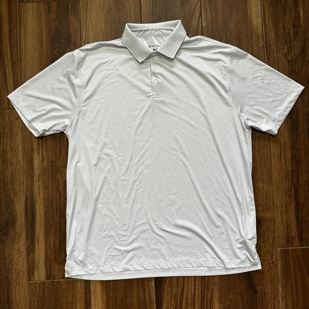 Hickey Freeman Golf Mens XXL Grey White Geometric Print Performance Polo Shirt